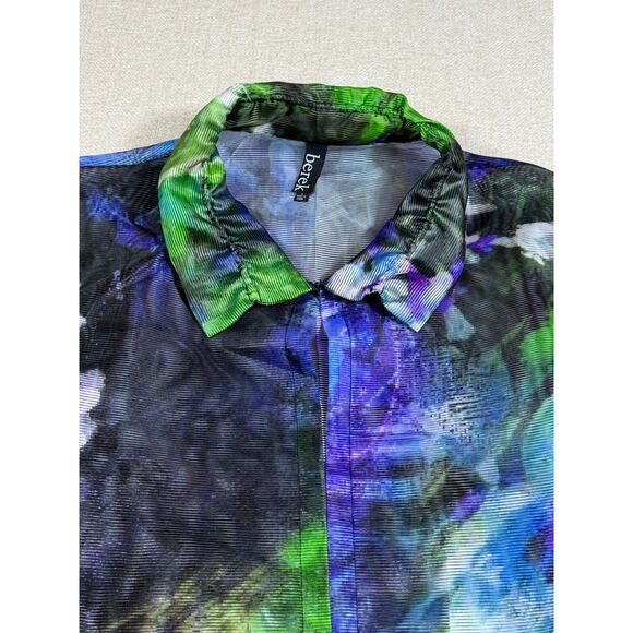 Berek Women Large Blue Green Sheer Cropped Open Front Long Sleeve Holiday Jacket - Picture 7 of 8